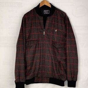 Orisue Jacket Men's XL Gray & Red Wool Blend Plaid Bomber Zip-Up